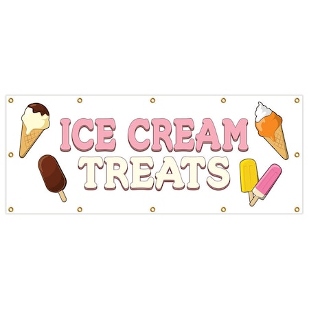 Ice Cream Treats Banner Heavy Duty 13 Oz Vinyl With Grommets